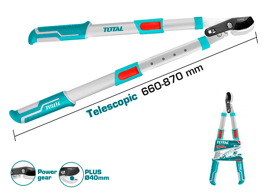 TIJERA BY-PASS CON ENGRANAJE Y MANGOS EXTENSIBLES 660-870mm TOTAL (DIAMETRO CORTE 40mm)